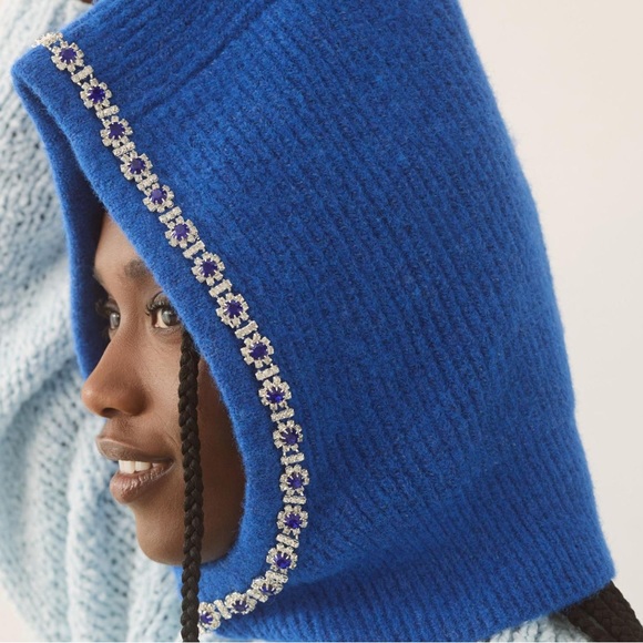 Anthropologie blue bejeweled hint snood hat new with tags - Picture 2 of 6
